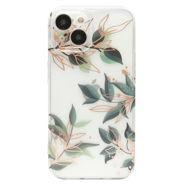 Hoozey - Hoesje geschikt voor Apple iPhone 14 Pro Max - Flower Print - Goud / Groen