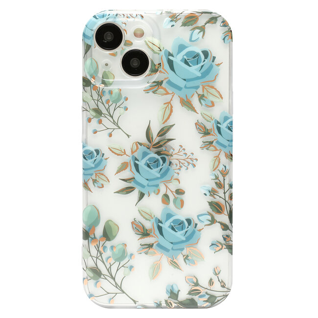 Hoozey - Hoesje geschikt voor Apple iPhone 13 Pro Max - Flower Print - Goud / Blauw