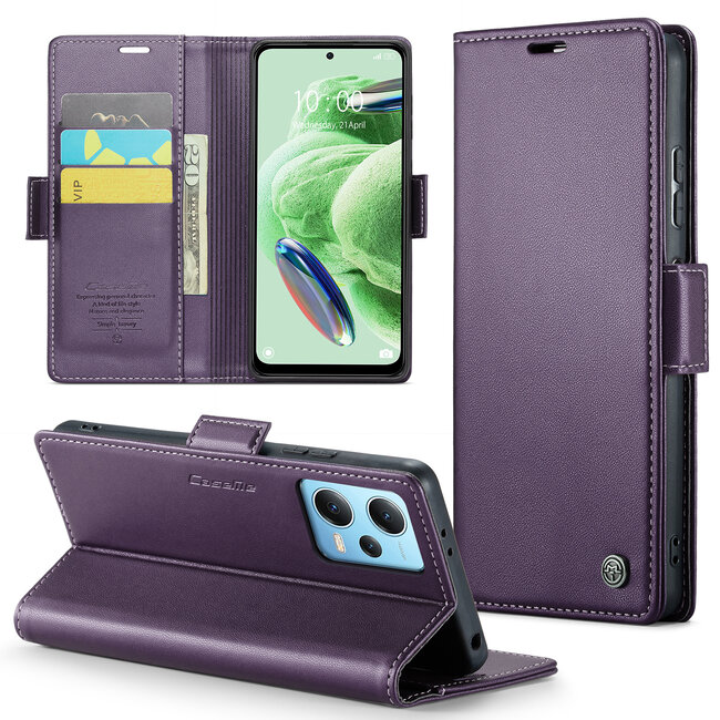CaseMe - Hoesje geschikt voor Xiaomi Redmi Note 12 Pro 5G - Retro Wallet Book Case - Met Magnetische Sluiting - Paars