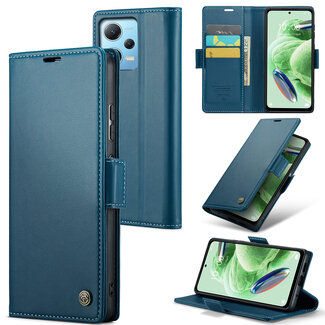 CaseMe CaseMe - Hoesje geschikt voor Xiaomi Redmi Note 12 Pro 5G - Retro Wallet Book Case - Met Magnetische Sluiting - Donker Blauw