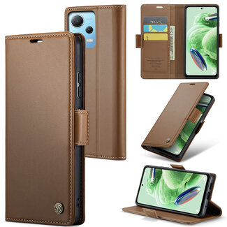 CaseMe CaseMe - Hoesje geschikt voor Xiaomi Redmi Note 12 Pro 5G - Retro Wallet Book Case - Met Magnetische Sluiting - Bruin