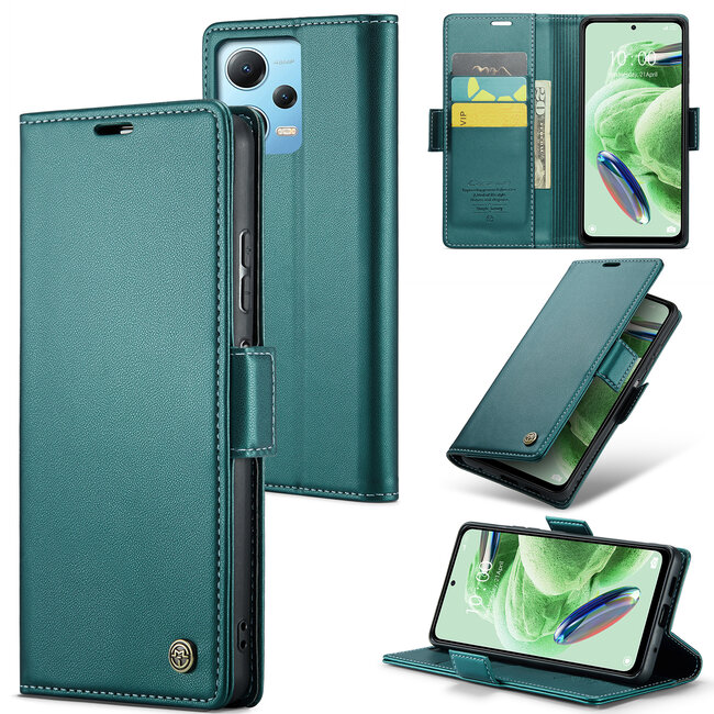 CaseMe - Hoesje geschikt voor Xiaomi Redmi Note 12 Pro 5G - Retro Wallet Book Case - Met Magnetische Sluiting - Groen