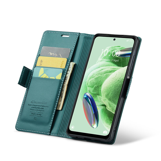 CaseMe - Hoesje geschikt voor Xiaomi Redmi Note 12 Pro 5G - Retro Wallet Book Case - Met Magnetische Sluiting - Groen