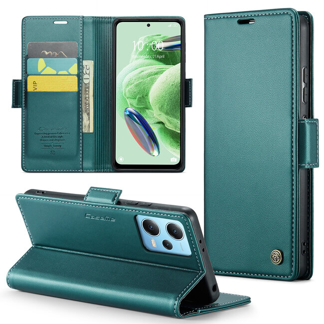 CaseMe - Hoesje geschikt voor Xiaomi Redmi Note 12 Pro 5G - Retro Wallet Book Case - Met Magnetische Sluiting - Groen