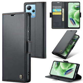 CaseMe CaseMe - Hoesje geschikt voor Xiaomi Redmi Note 12 Pro 5G - Retro Wallet Book Case - Met Magnetische Sluiting - Zwart