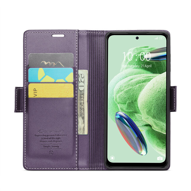 CaseMe - Hoesje geschikt voor Xiaomi Redmi Note 12 5G - Retro Wallet Book Case - Met Magnetische Sluiting - Paars