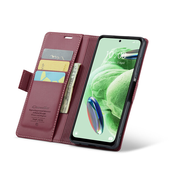 CaseMe - Hoesje geschikt voor Xiaomi Redmi Note 12 5G - Retro Wallet Book Case - Met Magnetische Sluiting - Rood