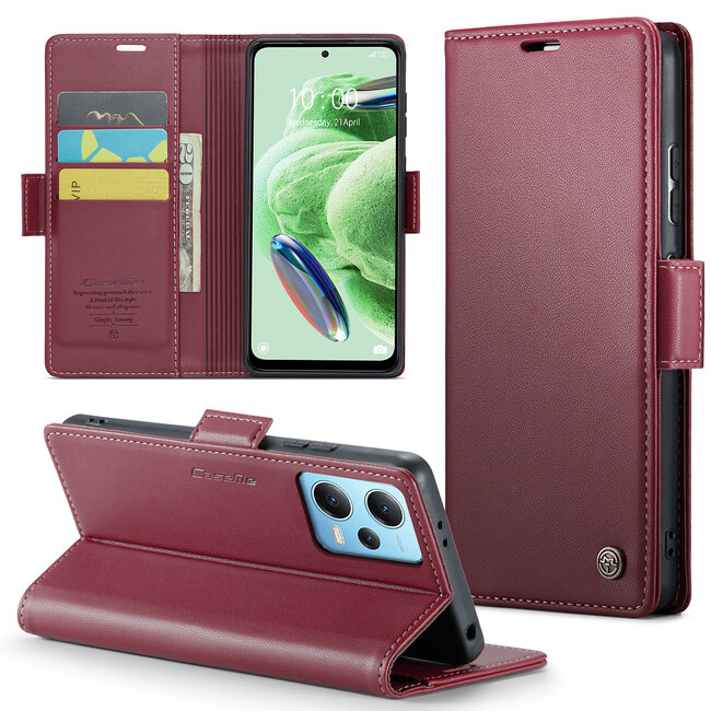 CaseMe - Hoesje geschikt voor Xiaomi Redmi Note 12 5G - Retro Wallet Book Case - Met Magnetische Sluiting - Rood