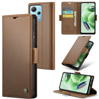 CaseMe CaseMe - Hoesje geschikt voor Xiaomi Redmi Note 12 5G - Retro Wallet Book Case - Met Magnetische Sluiting - Bruin