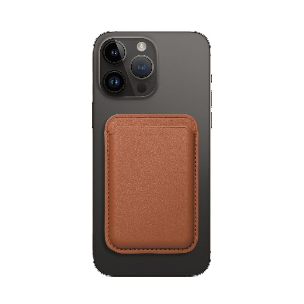 Pasjeshouder geschikt voor iPhones 12/13/14/15/16 serie - Magnetische Kaarthouder - Bruin afbeelding