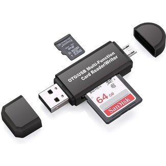 Case2go SD Kaartlezer USB voor Micro SD kaart - SD kaart - Geschikt voor Telefoon, PC en Tablet met Micro USB aansluiting - Zwart