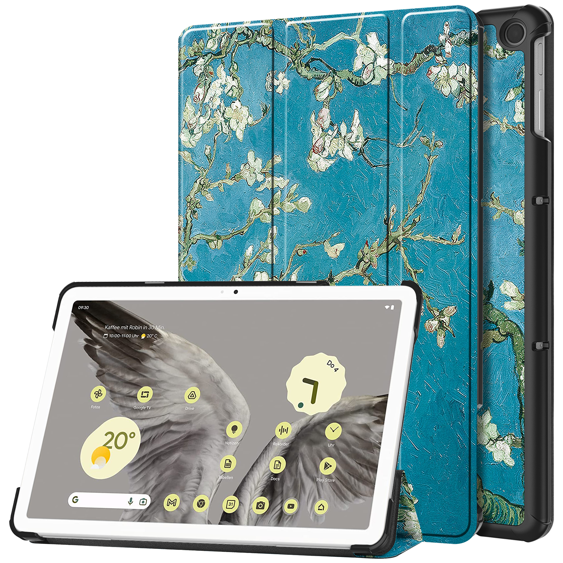 Case2go - Tablet hoes geschikt voor Google Pixel Tablet (2023) - Tri-Fold Book Case - Witte Bloesem afbeelding