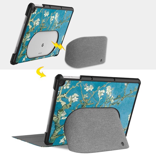 Case2go - Tablet hoes geschikt voor Google Pixel Tablet (2023) - Tri-Fold Book Case - Witte Bloesem