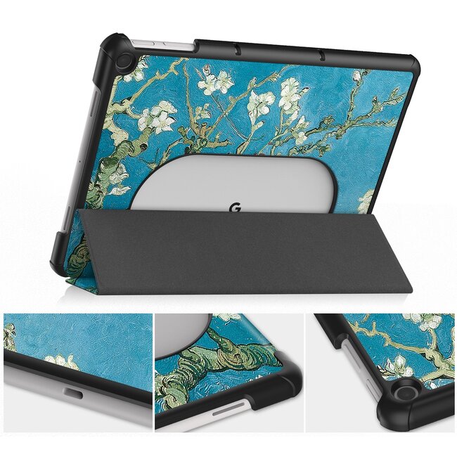 Case2go - Tablet hoes geschikt voor Google Pixel Tablet (2023) - Tri-Fold Book Case - Witte Bloesem