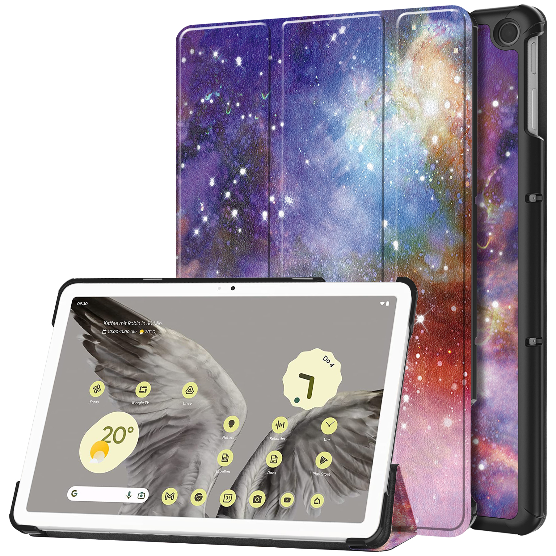 Case2go - Tablet hoes geschikt voor Google Pixel Tablet (2023) - Tri-Fold Book Case - Galaxy afbeelding