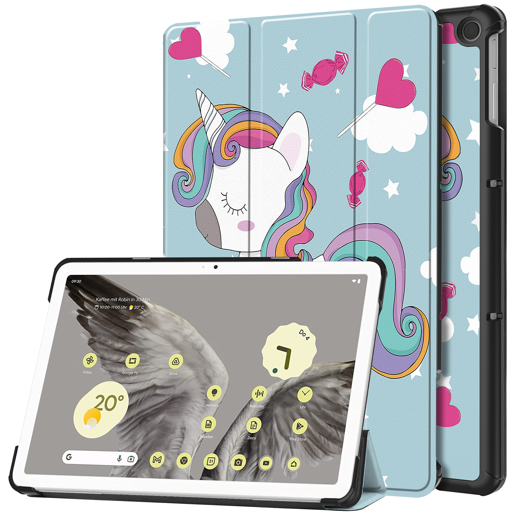 Case2go - Tablet hoes geschikt voor Google Pixel Tablet (2023) - Tri-Fold Book Case - Eenhoorn afbeelding