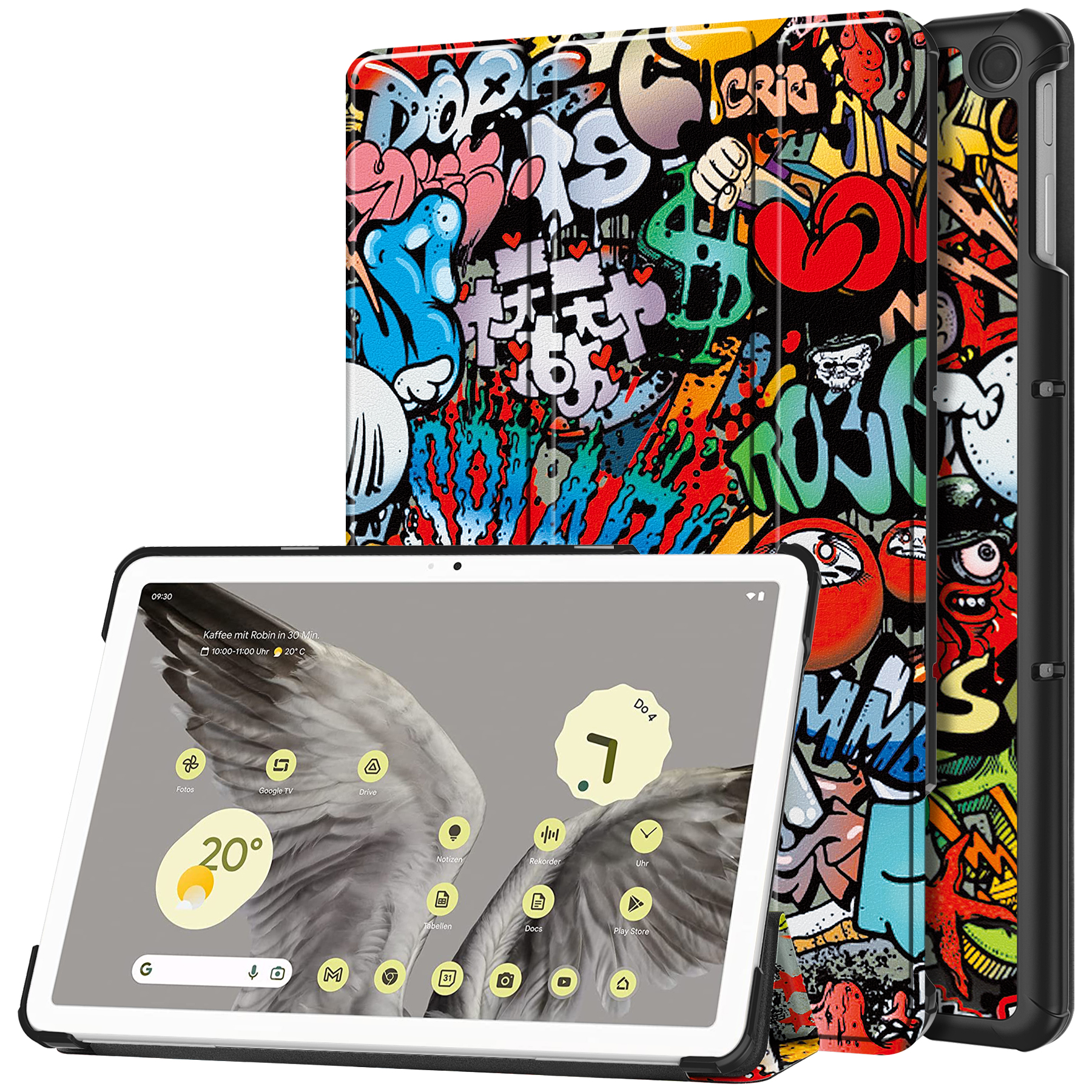 Case2go - Tablet hoes geschikt voor Google Pixel Tablet (2023) - Tri-Fold Book Case - Graffiti afbeelding
