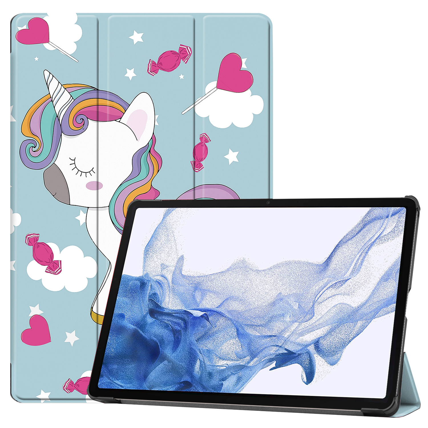 Case2go - Tablet hoes geschikt voor Samsung Galaxy Tab S9 Plus (2023) - Tri-Fold Book Case - Eenhoorn afbeelding