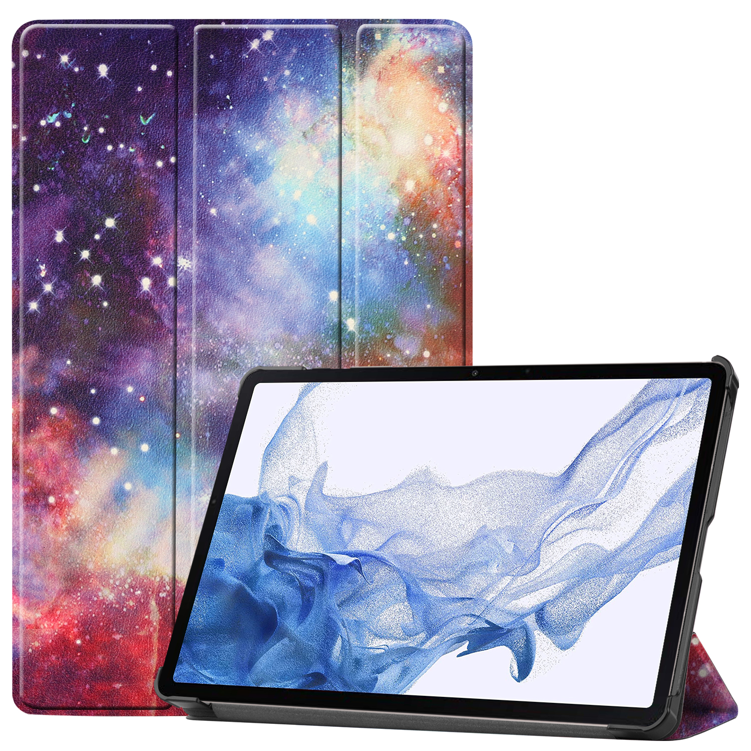 Case2go - Tablet hoes geschikt voor Samsung Galaxy Tab S9 Plus (2023) - Tri-Fold Book Case - Galaxy afbeelding