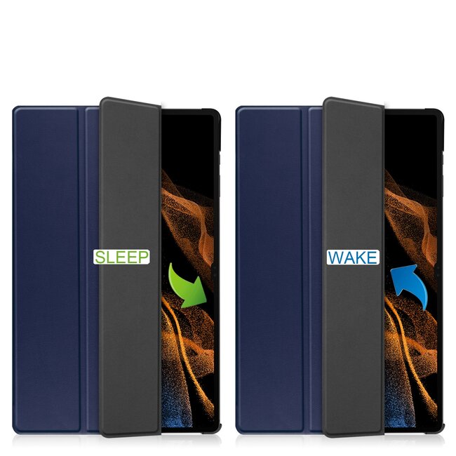 Case2go - Tablet hoes geschikt voor Samsung Galaxy Tab S9 Ultra (2023) - Tri-Fold Book Case - Donker Blauw
