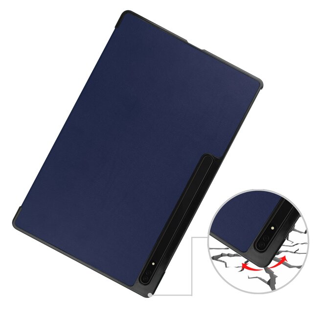 Case2go - Tablet hoes geschikt voor Samsung Galaxy Tab S9 Ultra (2023) - Tri-Fold Book Case - Donker Blauw