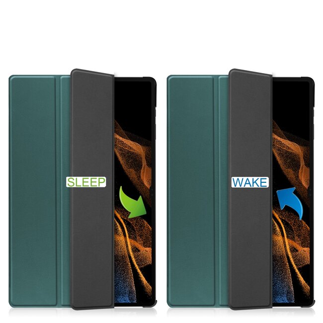 Case2go - Tablet hoes geschikt voor Samsung Galaxy Tab S9 Ultra (2023) - Tri-Fold Book Case - Donker Groen
