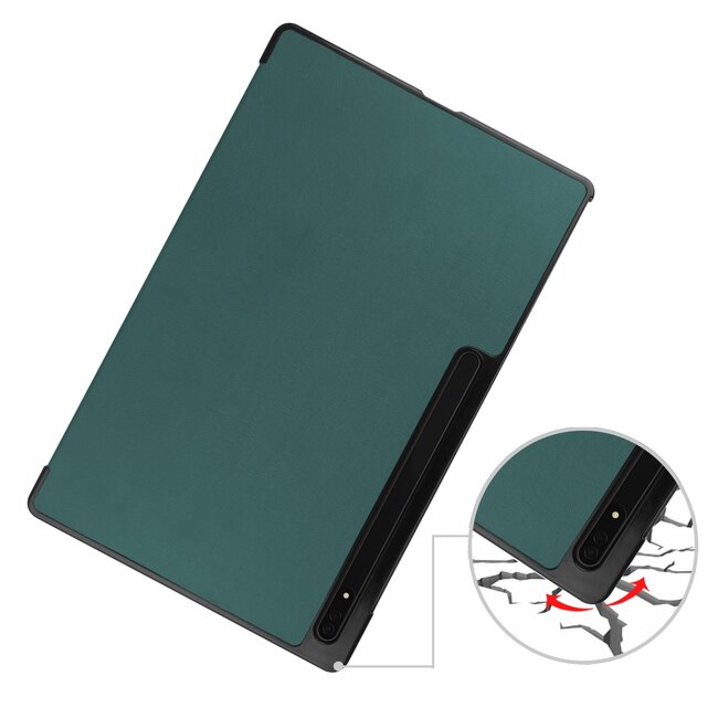 Case2go - Tablet hoes geschikt voor Samsung Galaxy Tab S9 Ultra (2023) - Tri-Fold Book Case - Donker Groen