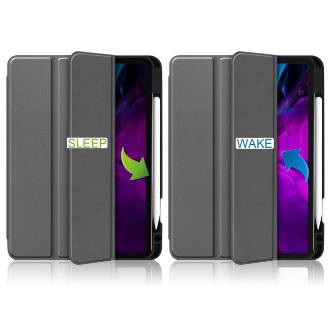Case2go - Hoes voor de Apple iPad Pro 11 inch (2022) - Tri-Fold Book Case - met Apple Pencil Houder - Grijs