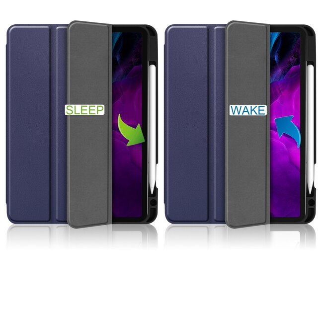 Case2go - Hoes voor de Apple iPad Pro 11 inch (2022) - Tri-Fold Book Case - met Apple Pencil Houder - Donker Blauw