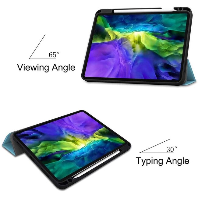 Case2go - Hoes voor de Apple iPad Pro 11 inch (2022) - Tri-Fold Book Case - met Apple Pencil Houder - Licht Blauw