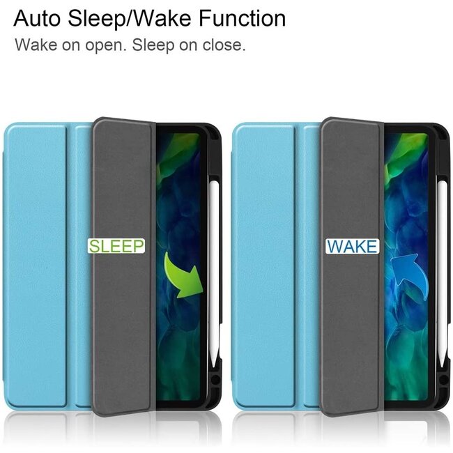 Case2go - Hoes voor de Apple iPad Pro 11 inch (2022) - Tri-Fold Book Case - met Apple Pencil Houder - Licht Blauw