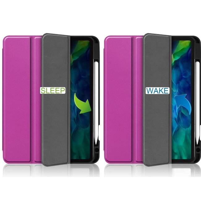 Case2go - Hoes voor de Apple iPad Pro 11 inch (2022) - Tri-Fold Book Case - met Apple Pencil Houder - Paars