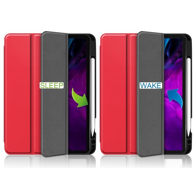 Case2go - Hoes voor de Apple iPad Pro 11 inch (2022) - Tri-Fold Book Case - met Apple Pencil Houder - Rood