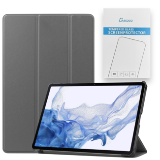 Case2go Tablethoes en Screenprotector geschikt voor Samsung Galaxy Tab S9 (2023) - Tri-fold hoes met Auto/Wake functie en Magnetische sluiting - Grijs