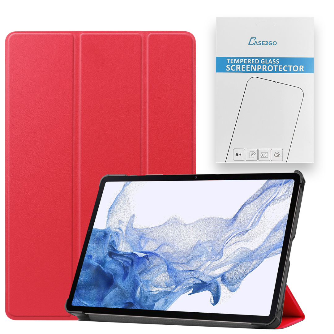 Tablethoes en Screenprotector geschikt voor Samsung Galaxy Tab S9 Plus (2023) - Tri-fold hoes met Auto/Wake functie en Magnetische sluiting - Rood afbeelding