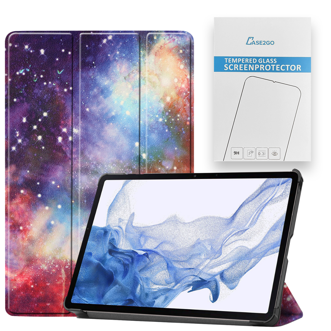 Tablethoes en Screenprotector geschikt voor Samsung Galaxy Tab S9 Plus (2023) - Tri-fold hoes met Auto/Wake functie en Magnetische sluiting - Galaxy afbeelding