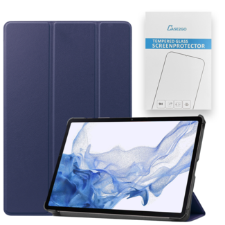 Case2go Tablethoes en Screenprotector geschikt voor Samsung Galaxy Tab S9 Plus (2023) - Tri-fold hoes met Auto/Wake functie en Magnetische sluiting - Donker Blauw