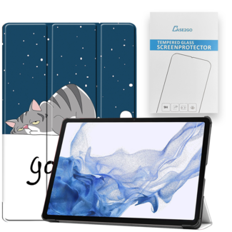 Case2go Tablethoes en Screenprotector geschikt voor Samsung Galaxy Tab S9 Plus (2023) - Tri-fold hoes met Auto/Wake functie en Magnetische sluiting - Good Night