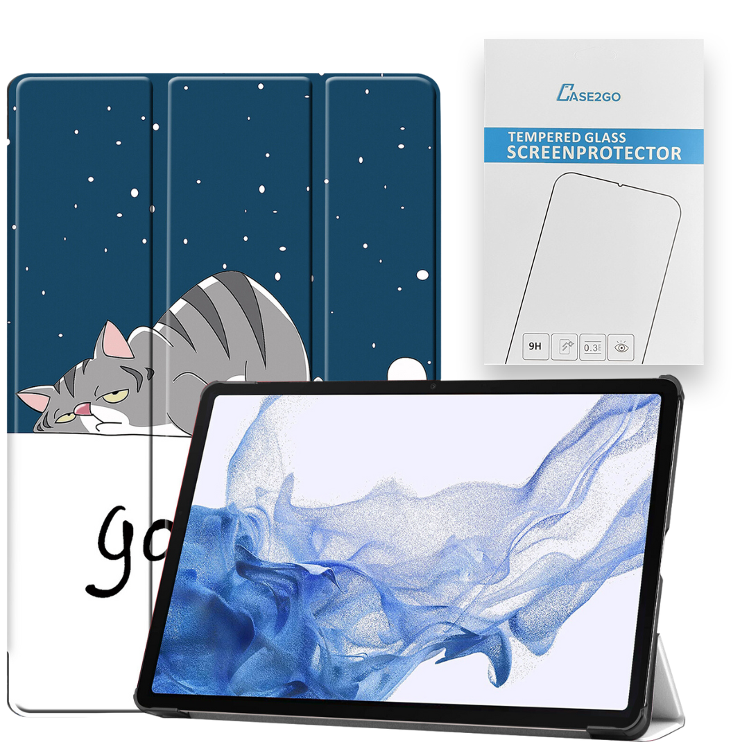 Tablethoes en Screenprotector geschikt voor Samsung Galaxy Tab S9 Plus (2023) - Tri-fold hoes met Auto/Wake functie en Magnetische sluiting - Good Night afbeelding