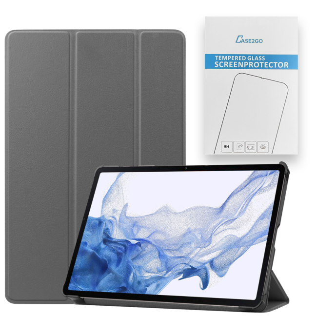 Tablethoes en Screenprotector geschikt voor Samsung Galaxy Tab S9 Plus (2023) - Tri-fold hoes met Auto/Wake functie en Magnetische sluiting - Grijs