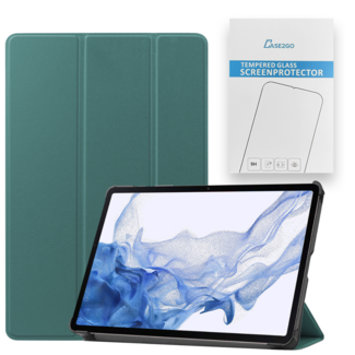 Case2go Tablethoes en Screenprotector geschikt voor Samsung Galaxy Tab S9 Plus (2023) - Tri-fold hoes met Auto/Wake functie en Magnetische sluiting - Groen