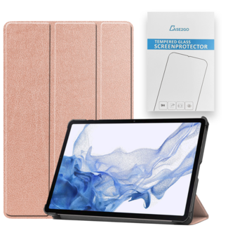 Case2go Tablethoes en Screenprotector geschikt voor Samsung Galaxy Tab S9 Plus (2023) - Tri-fold hoes met Auto/Wake functie en Magnetische sluiting - Rose Goud