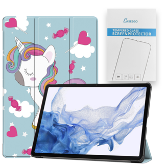 Case2go Tablethoes en Screenprotector geschikt voor Samsung Galaxy Tab S9 Plus (2023) - Tri-fold hoes met Auto/Wake functie en Magnetische sluiting - Eenhoorn