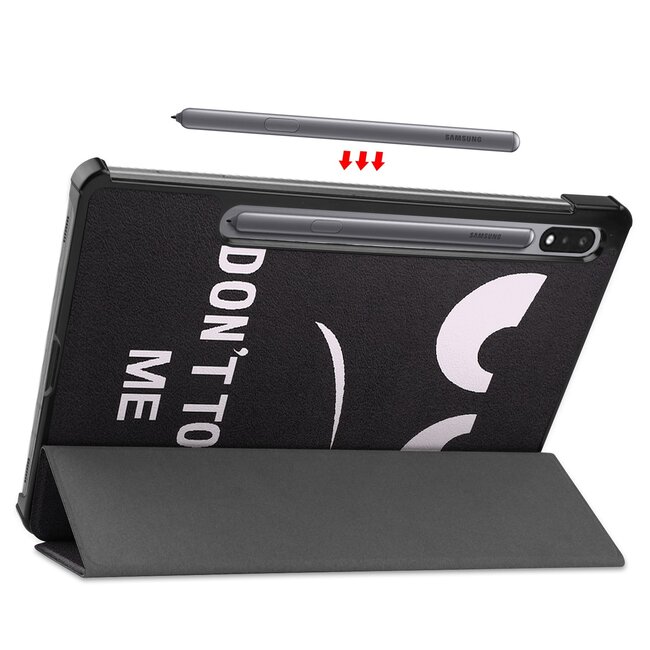 Tablethoes en Screenprotector geschikt voor Samsung Galaxy Tab S9 Plus (2023) - Tri-fold hoes met Auto/Wake functie en Magnetische sluiting - Don't Touch Me