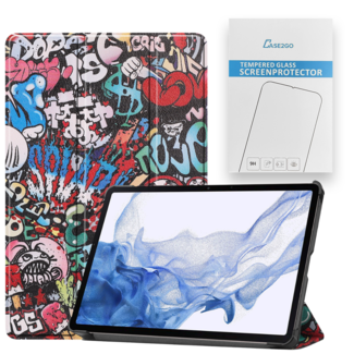 Case2go Tablethoes en Screenprotector geschikt voor Samsung Galaxy Tab S9 Plus (2023) - Tri-fold hoes met Auto/Wake functie en Magnetische sluiting - Graffiti
