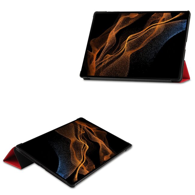 Tablethoes en Screenprotector geschikt voor Samsung Galaxy Tab S9 Ultra (2023) - Tri-fold hoes met Auto/Wake functie en Magnetische sluiting - Rood