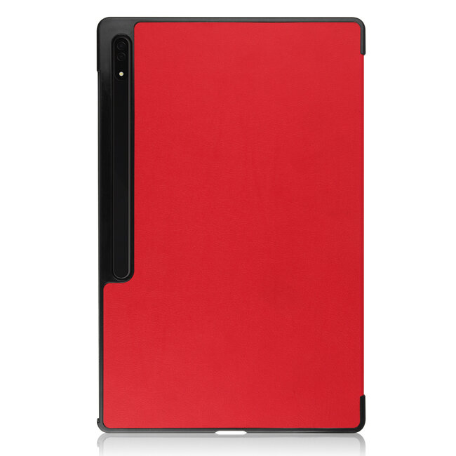Tablethoes en Screenprotector geschikt voor Samsung Galaxy Tab S9 Ultra (2023) - Tri-fold hoes met Auto/Wake functie en Magnetische sluiting - Rood
