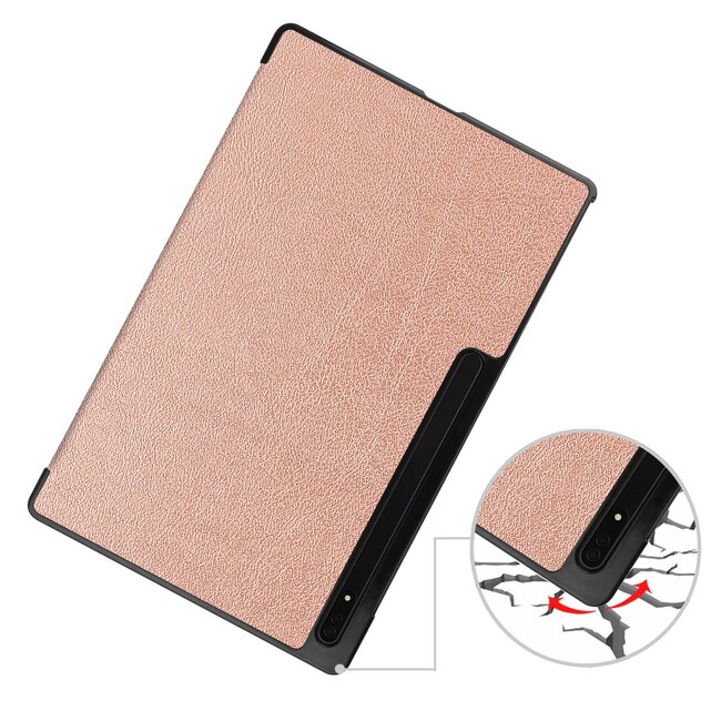 Tablethoes en Screenprotector geschikt voor Samsung Galaxy Tab S9 Ultra (2023) - Tri-fold hoes met Auto/Wake functie en Magnetische sluiting - Rose Goud