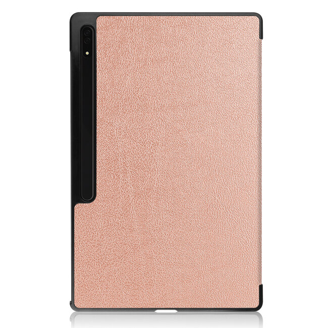 Tablethoes en Screenprotector geschikt voor Samsung Galaxy Tab S9 Ultra (2023) - Tri-fold hoes met Auto/Wake functie en Magnetische sluiting - Rose Goud