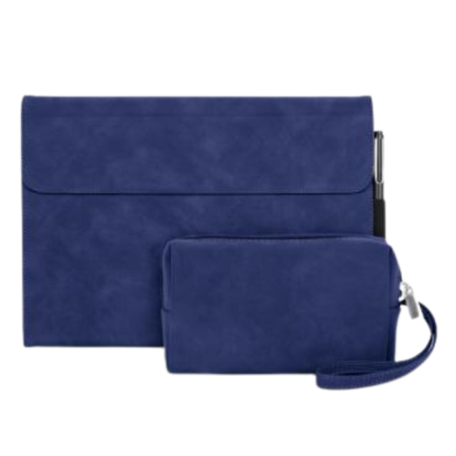 Hoes geschikt voor Microsoft Surface Pro X / Pro 9 - Tri-Fold Book Case met tas voor oplader - Set van 2 - 13 inch - Donker Blauw